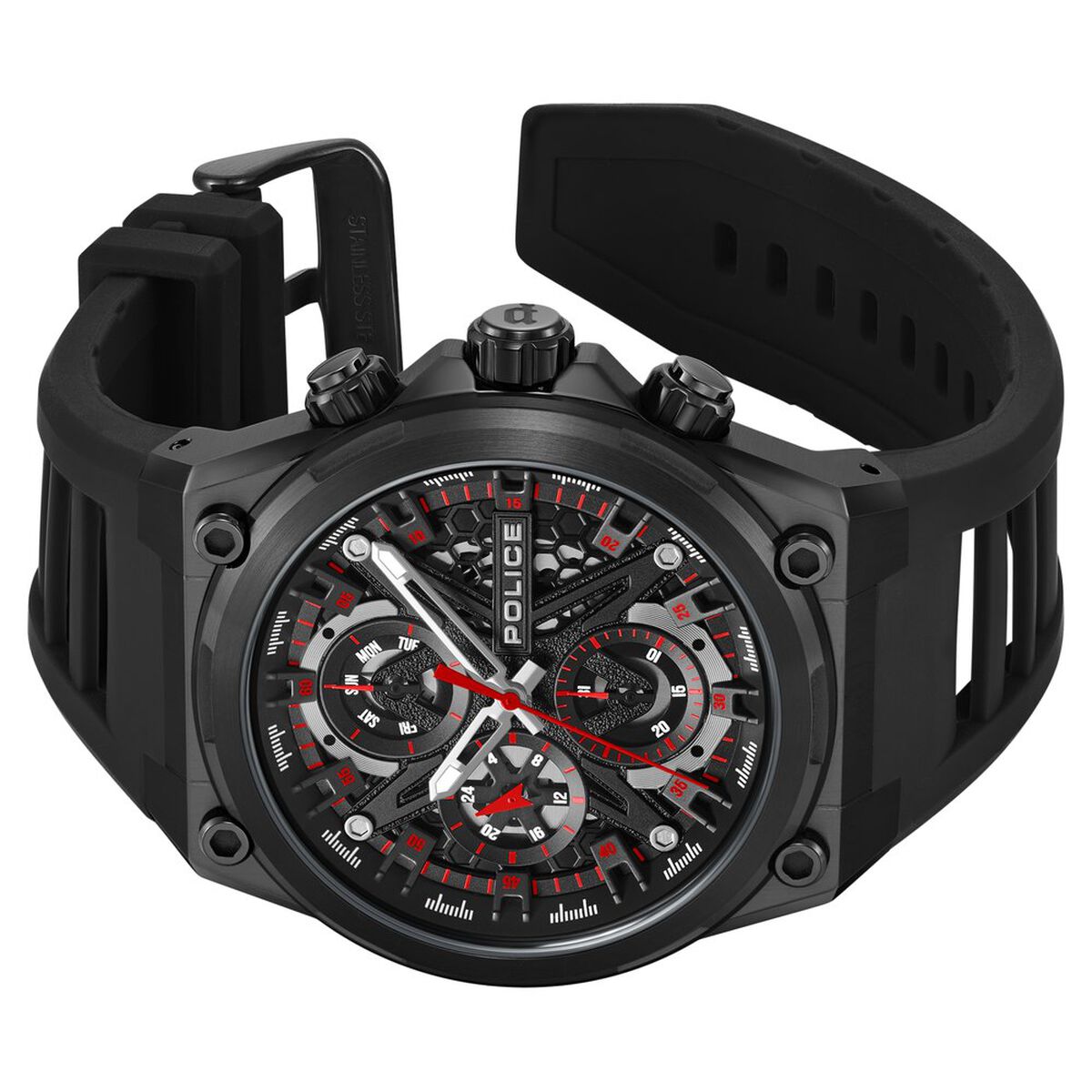Police Multifunction Black Dial Silicone Strap Watch For Men 5