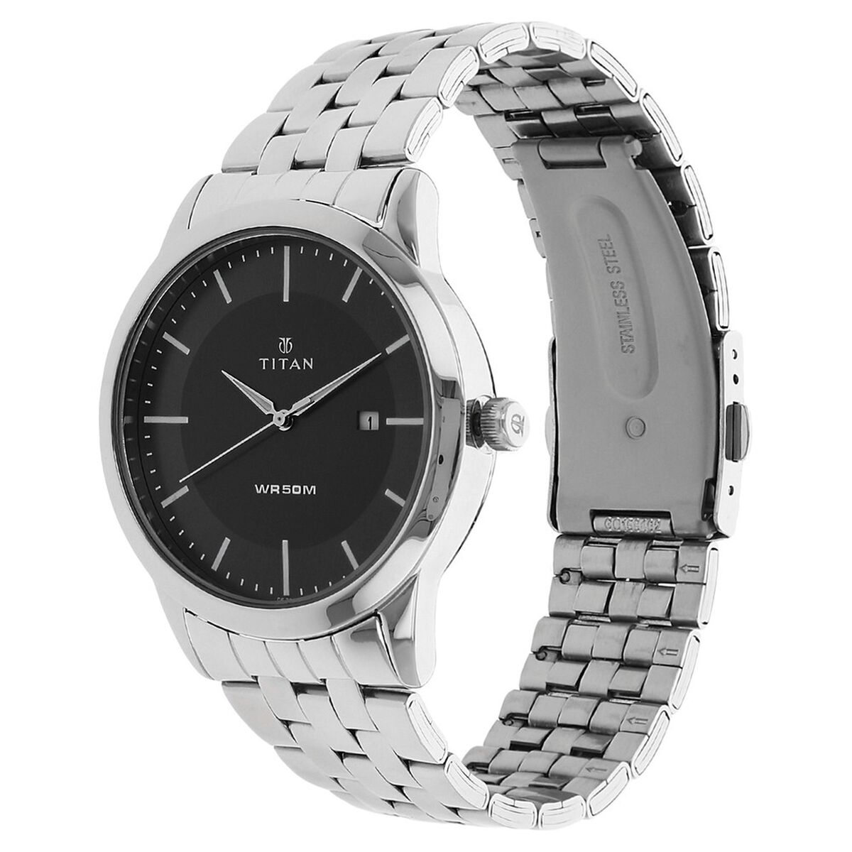 Titan Quartz Analog with Date Black Dial Stainless Steel Strap Watch for Men 2