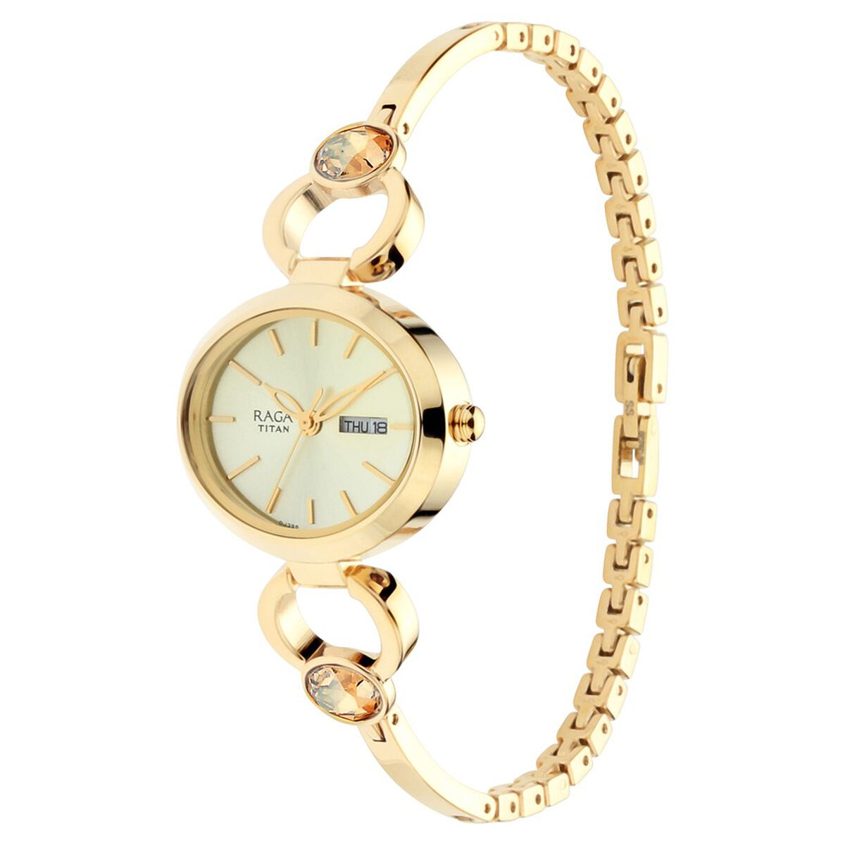 Titan Raga Viva Champagne Dial Analog with Day and Date Metal Strap watch for Women 3