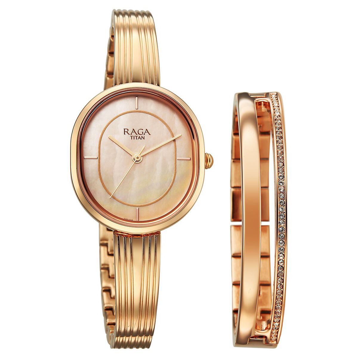 Titan Raga Contempore Quartz Analog Rose Gold Mother Of Pearl Dial Metal Strap Watch For Women 1
