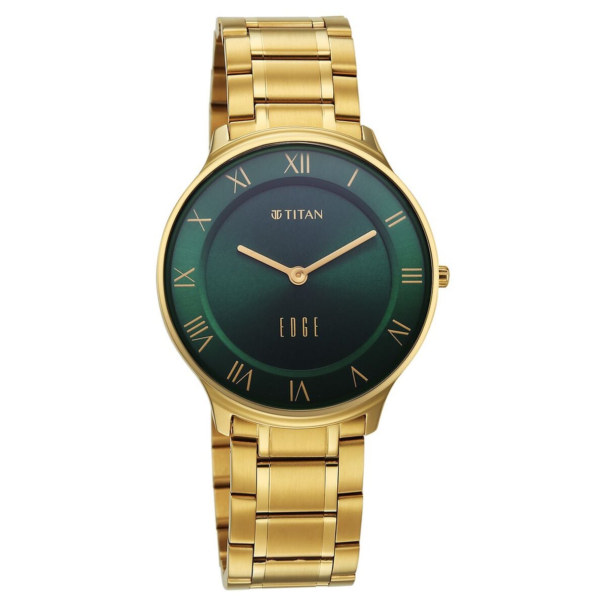Titan Edge Gleam Quartz Analog Green Dial Golden Stainless Steel Strap Watch For Men 2