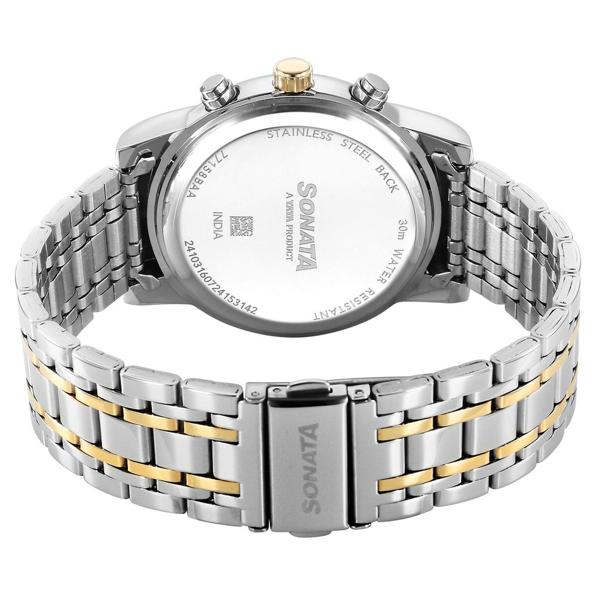 Sonata Wedding Multifunction Black Dial Stainless Steel Strap Watch For Men 4