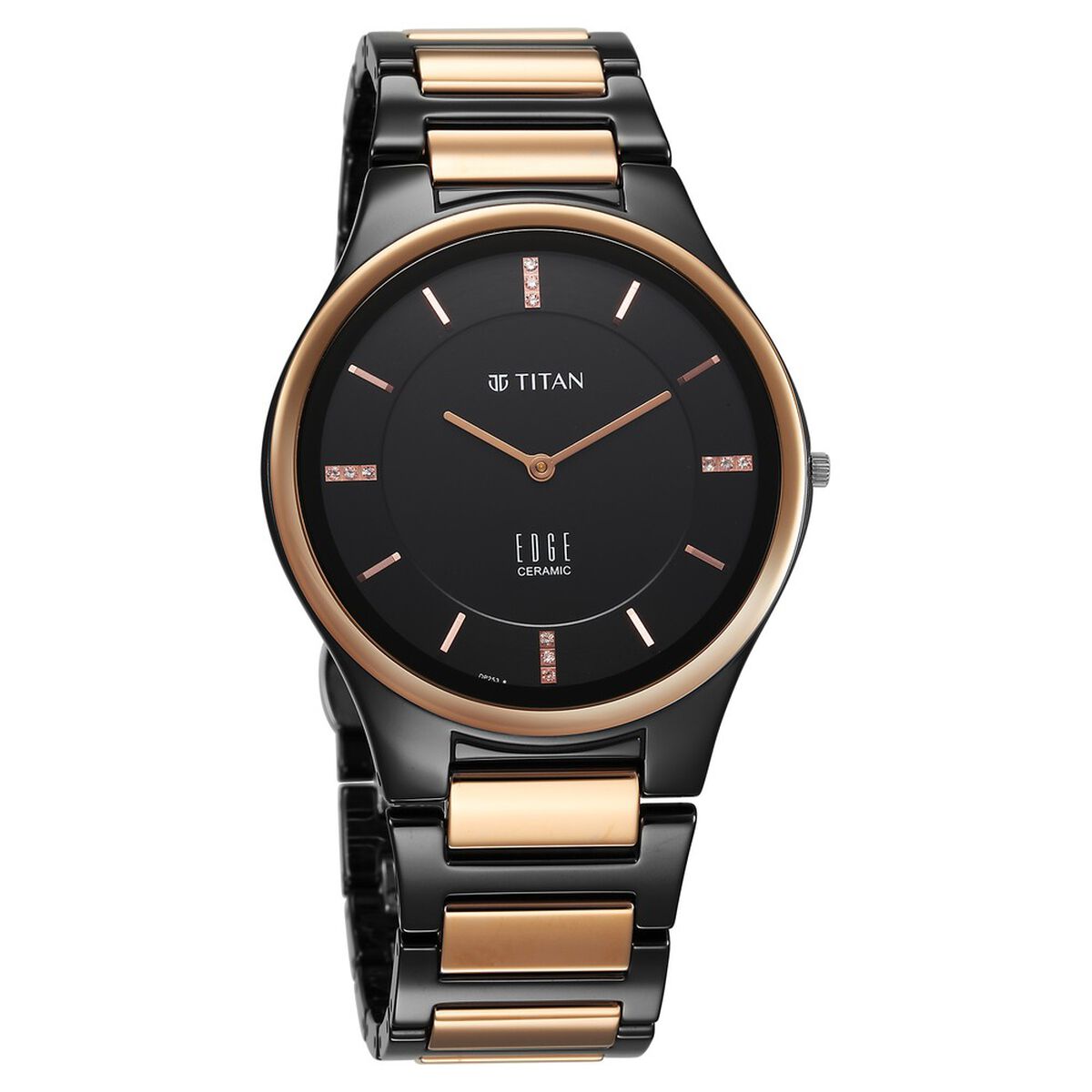 Titan Edge Ceramic Quartz in Midnight Gold with Diamonds and Black Dial Watch for Men 2