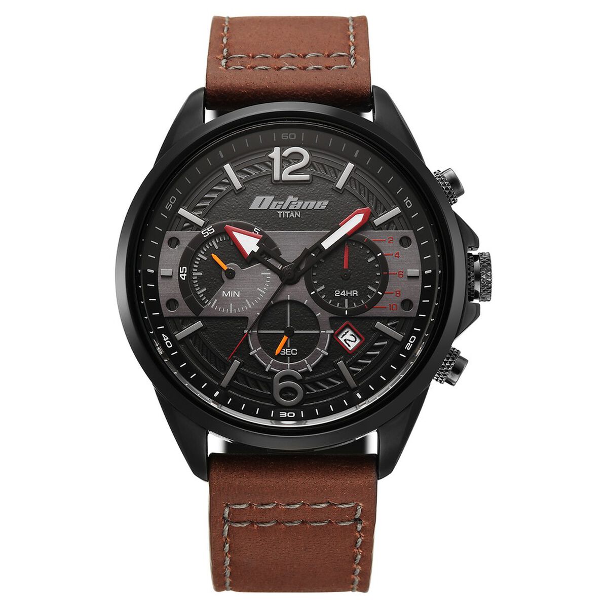 Titan Octane Cred Analog with Black Dial Brown Leather Strap Watch for Men 1