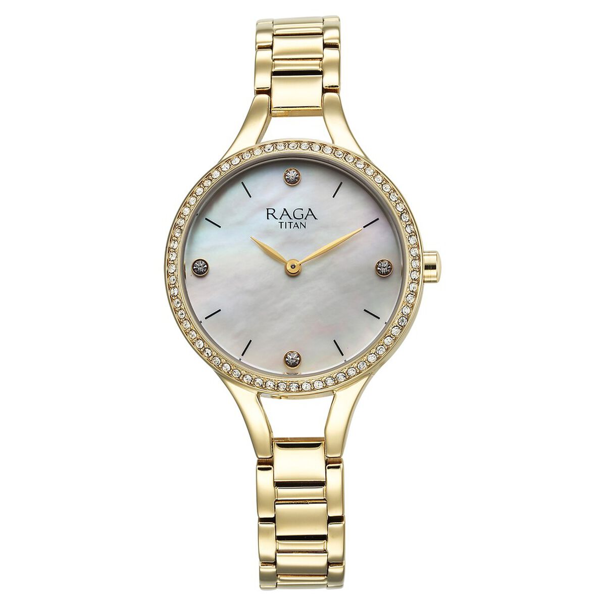 Titan Raga Showstopper Quartz Analog Mother Of Pearl Round Dial Golden Metal Strap Watch For Women 1