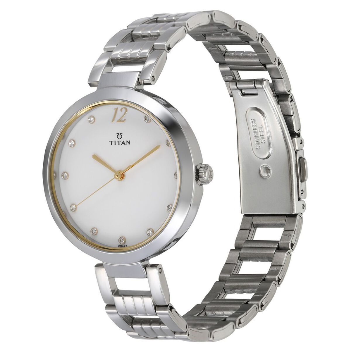 Titan Purple Sparkle Quartz Analog White Dial Silver Stainless Steel Strap Watch For Women 3