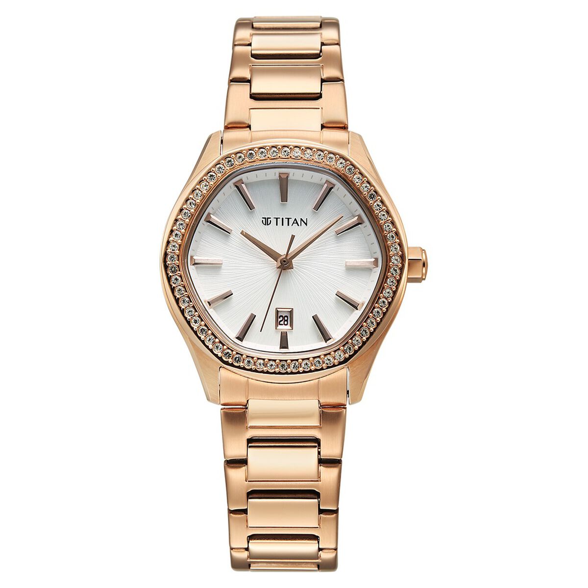 Titan Purple Glamour Quartz Analog with Date Silver Dial Rose Gold Stainless Steel Strap Watch For Women 1