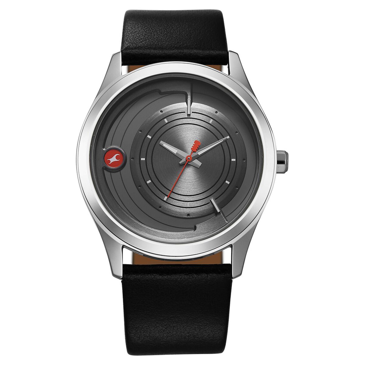 Fastrack Groove Quartz Analog Grey Dial Black Leather Strap Watch For Guys 1