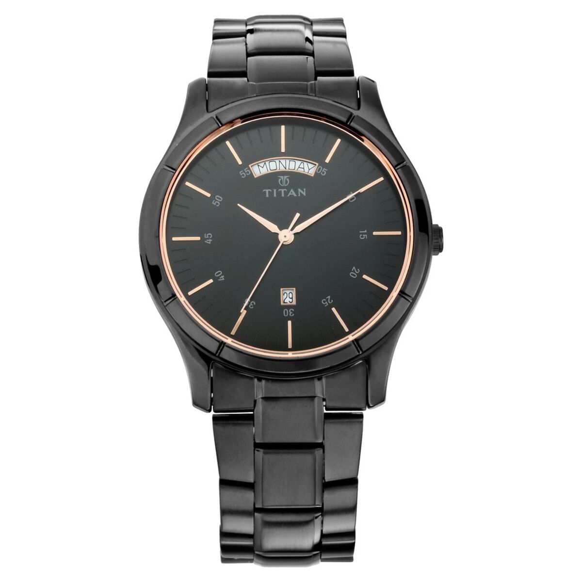Titan Quartz Analog with Day and Date Black Dial Black Stainless Steel Strap Watch For Men 2