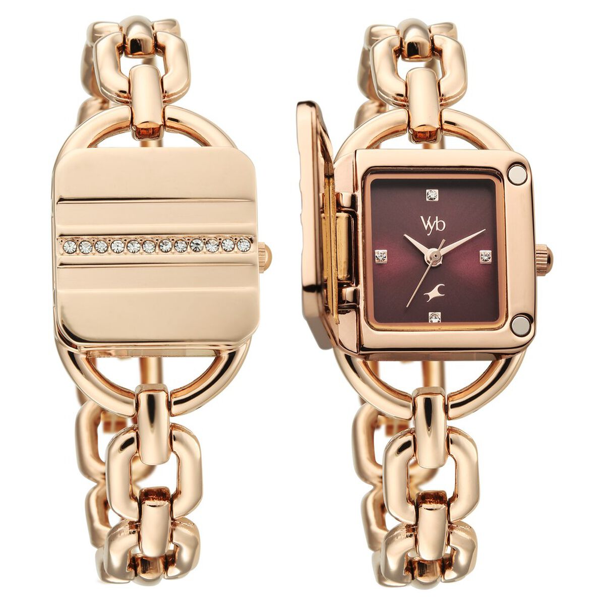 Vyb Prodigy By Fastrack Quartz Analog Maroon Dial Rose Gold Metal Strap Watch For Girls 1