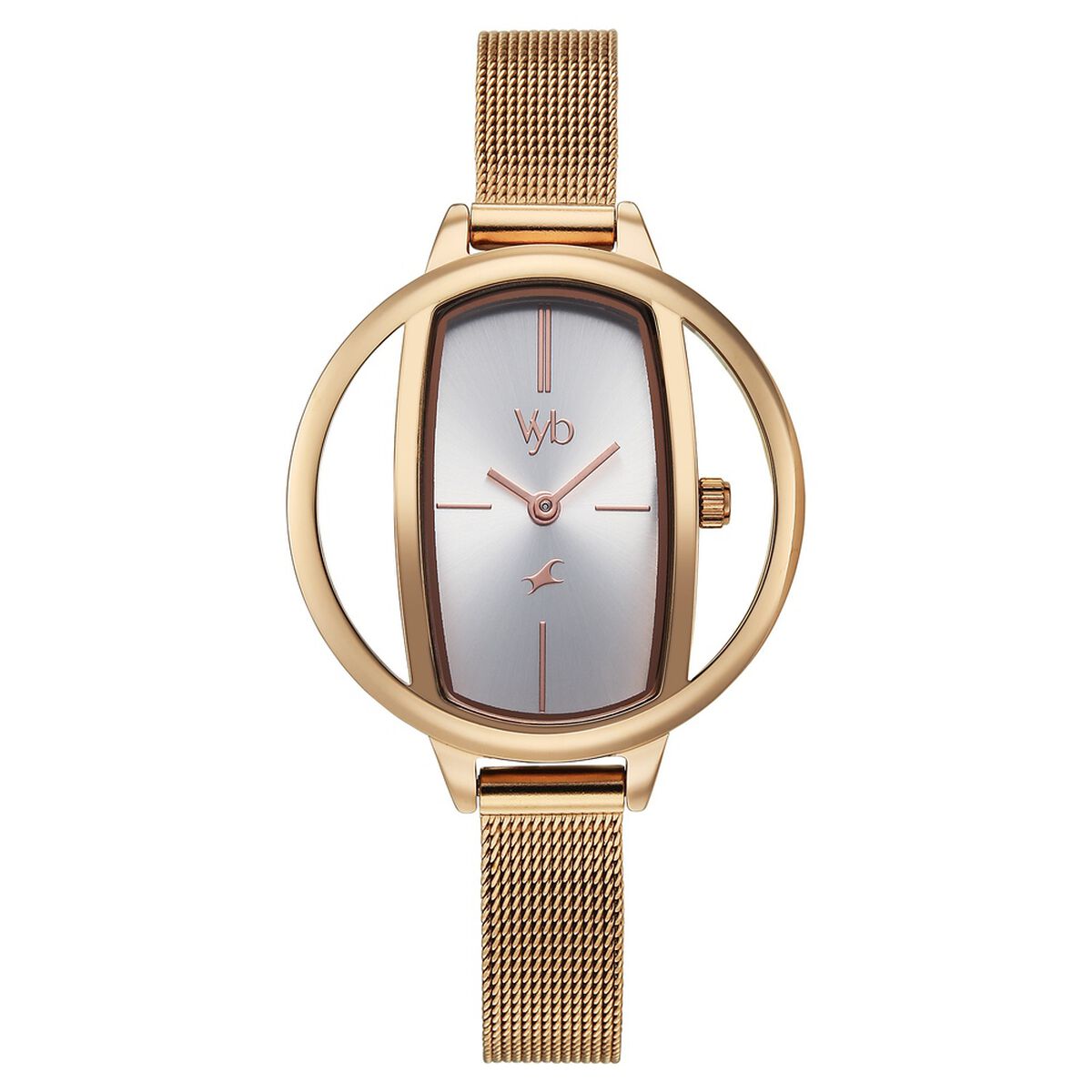 Vyb Charmer By Fastrack Quartz Analog Silver Dial Rose Gold Stainless Steel Strap Watch For Girls 2