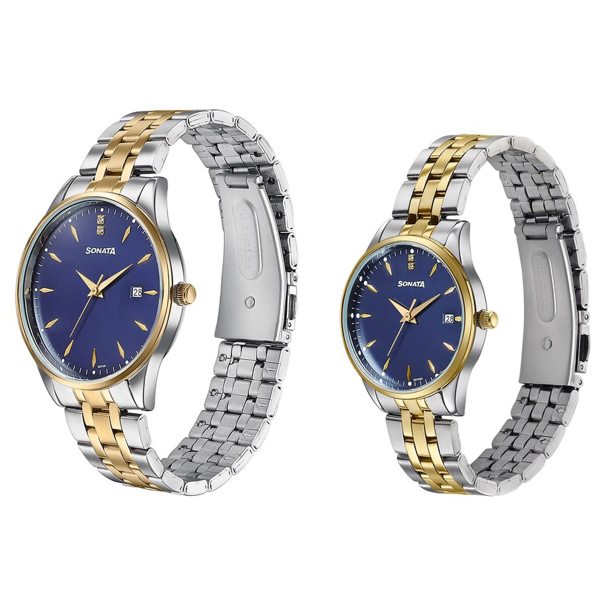 Sonata Jashn Quartz Analog Blue Dial Two Toned Metal Strap Watch For Couple 3
