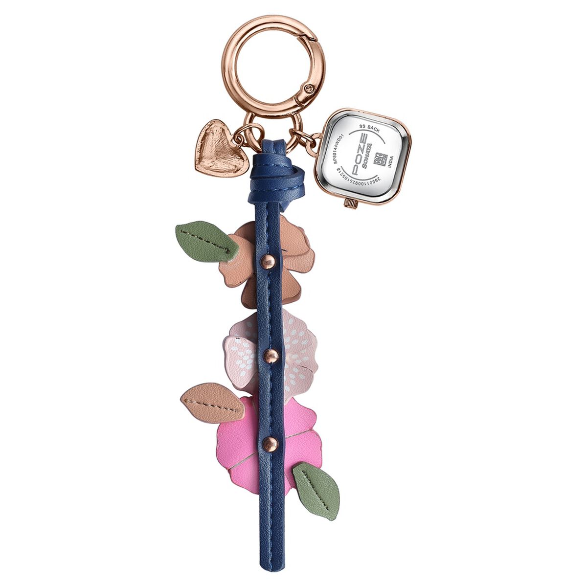 Key Chain Watch By Sonata Quartz Analog Rose Gold Dial Pink Leather Key Chain Strap Watch For Women 4