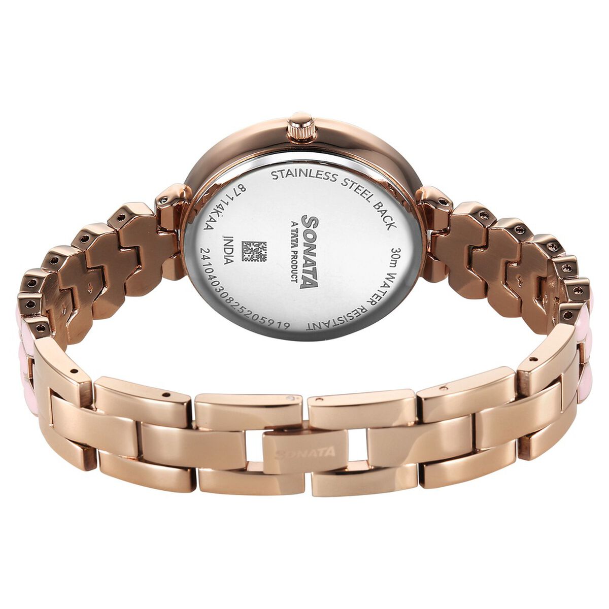 Sonata Festive Quartz Analog Pink Dial Metal & Enamel Strap Watch For Women 5
