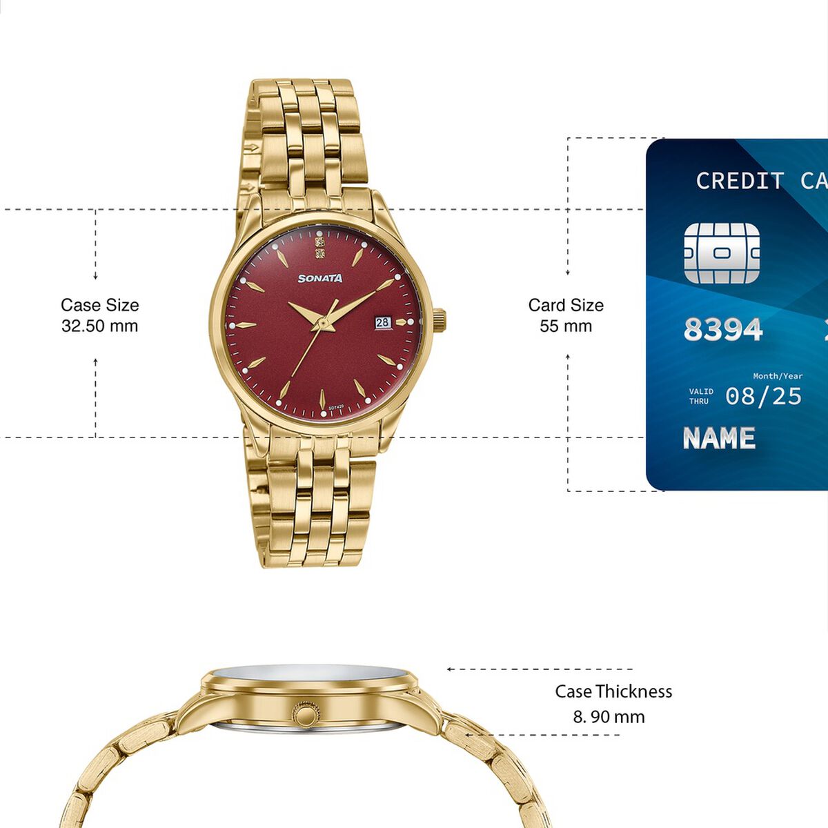 Sonata Jashn Quartz Analog Red Dial Golden Metal Strap Watch For Couple 5