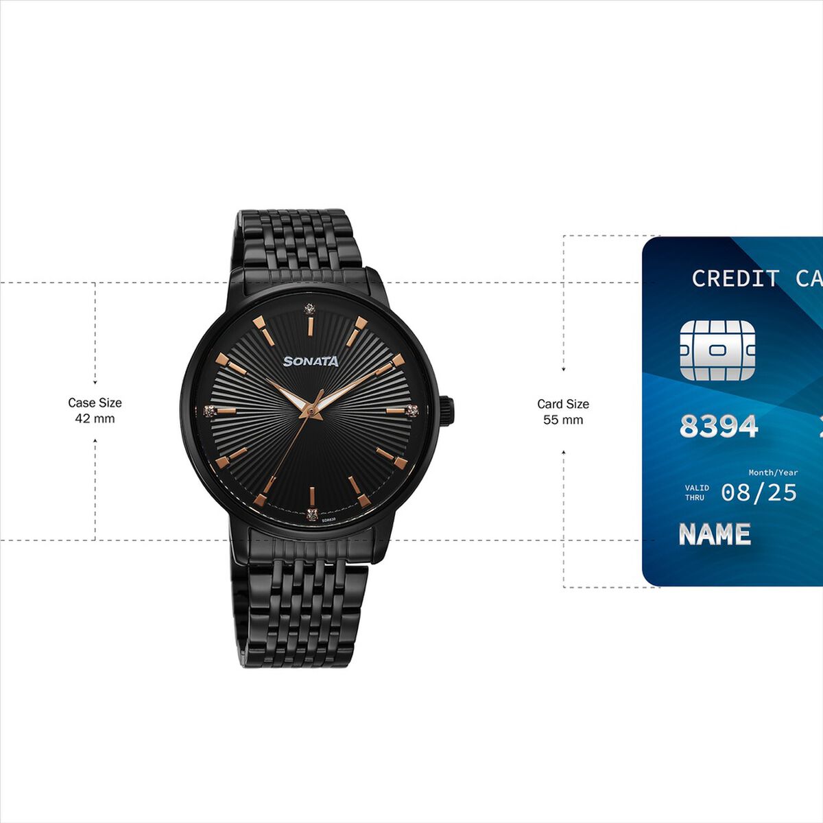 Sonata Eternia Quartz Analog Black Dial Metal Strap Watch For Men 4