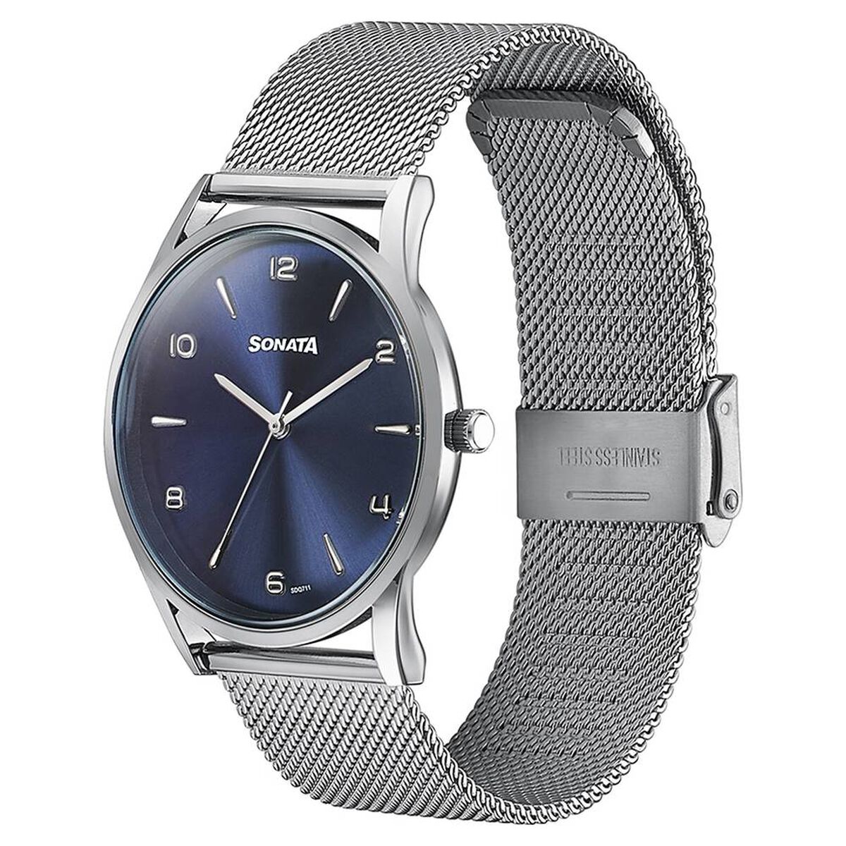Sonata Quartz Analog Blue Dial Silver Stainless Steel Strap Watch For Men 4