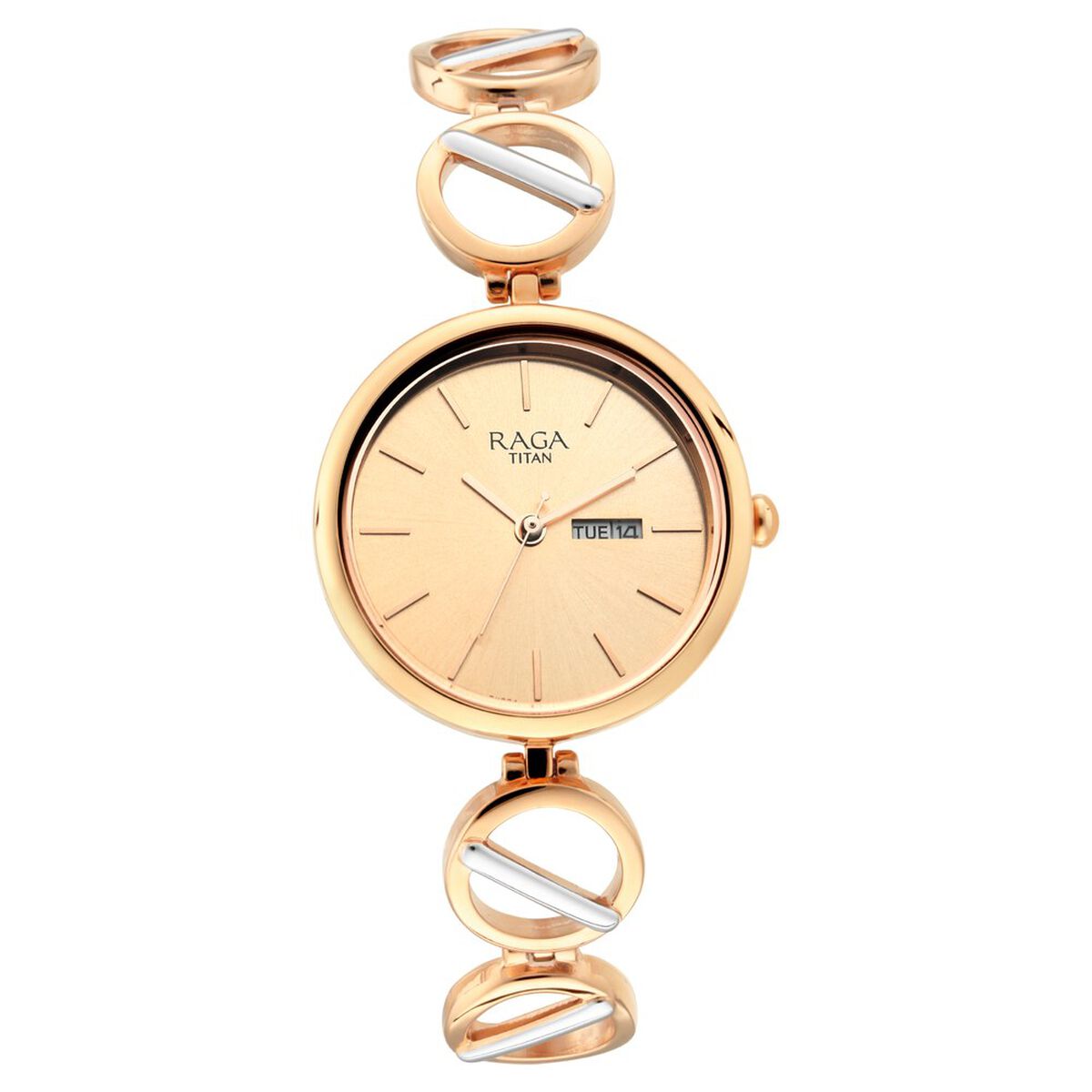Titan Raga Viva Quartz Analog with Day and Date Rose Gold Dial Two Toned Metal Strap Watch For Women 2