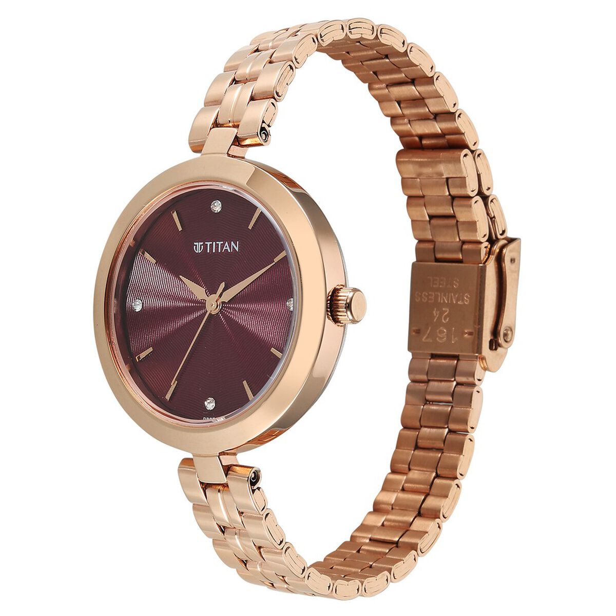 Titan Titan Karishma Quartz Analog Pink Dial Rose Gold Stainless Steel Strap Watch For Women 3