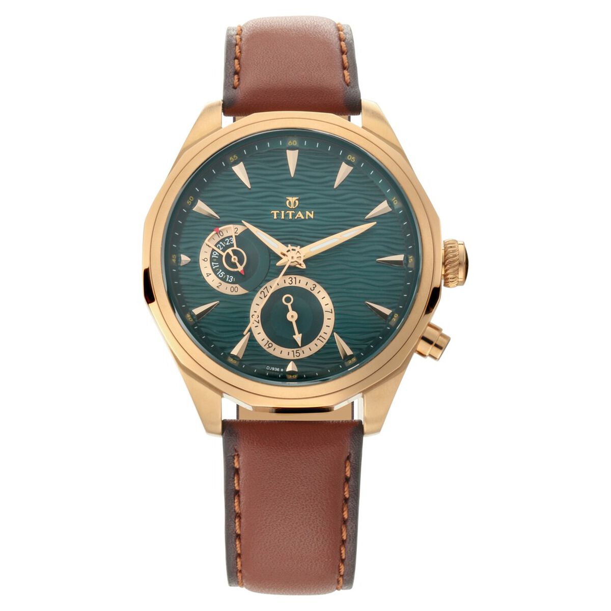 Titan Maritime Green Dial Quartz Multifunction Leather Strap watch for Men 3