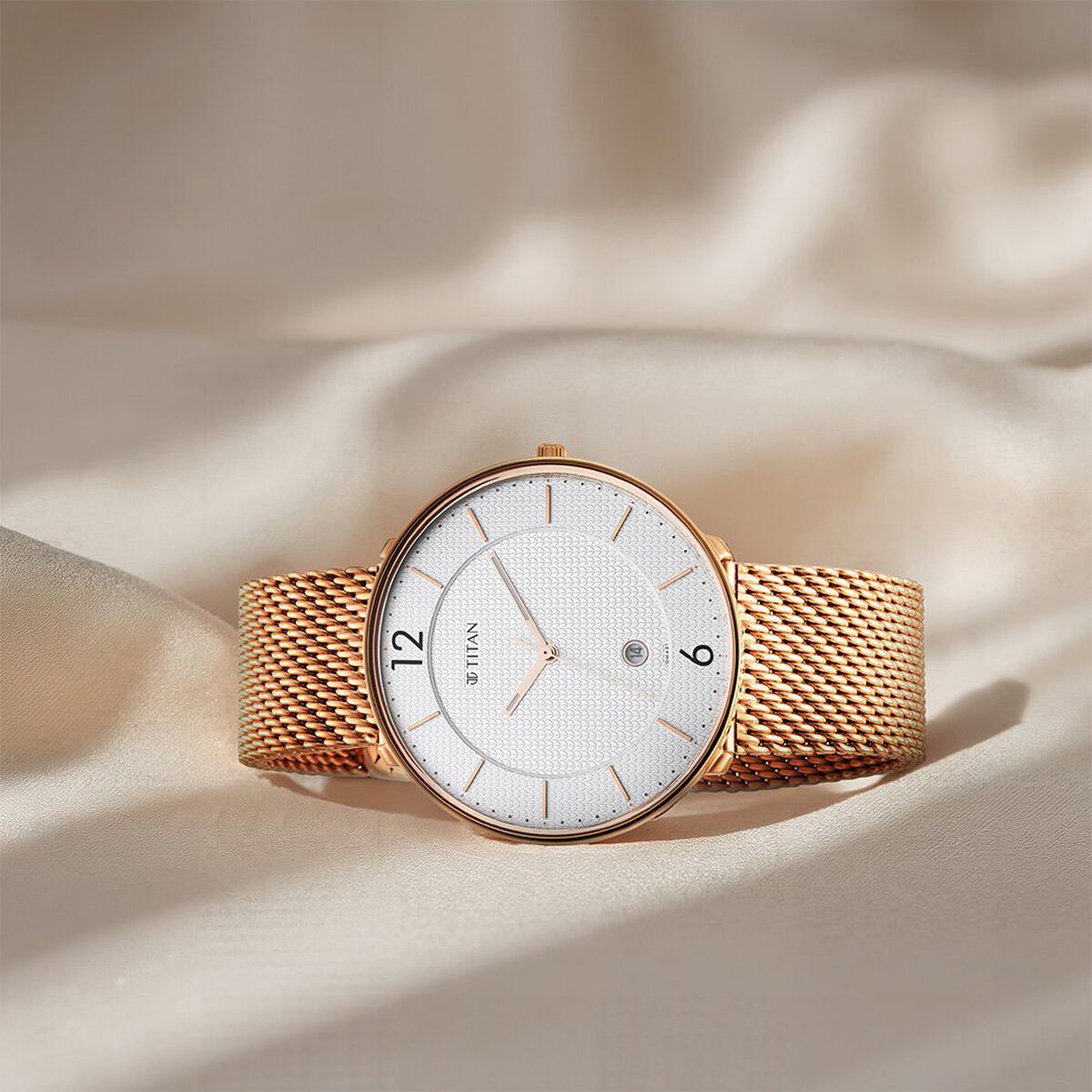 Titan - Black and Gold Collection - Quartz Analog Silver Dial Rose Gold Stainless Steel Strap watch for Men 1