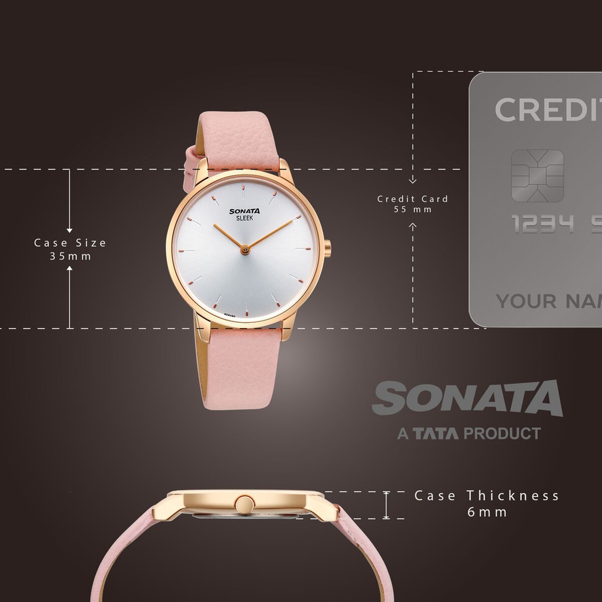 Sonata Sleek Women Silver Dial Blush Pink Leather Strap Watch 4