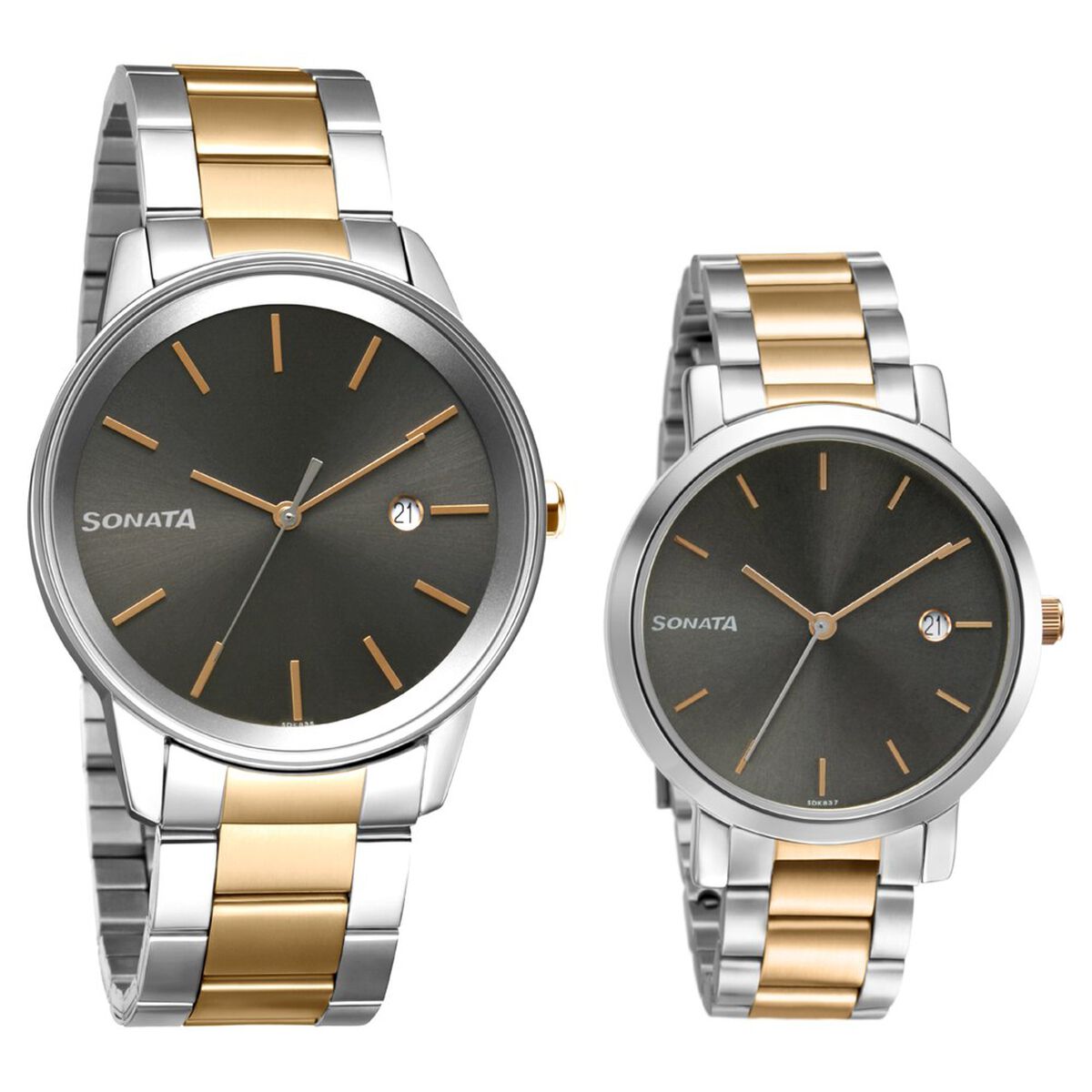 Sonata Quartz Analog with Date Black Dial Metal Strap Watch for Couple 1