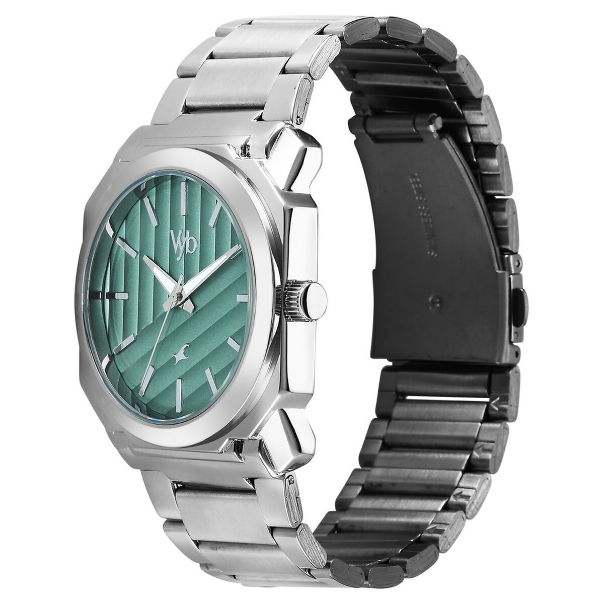 Vyb Challenger By Fastrack Quartz Analog Green Dial Silver Stainless Steel Strap Watch For Guys 3