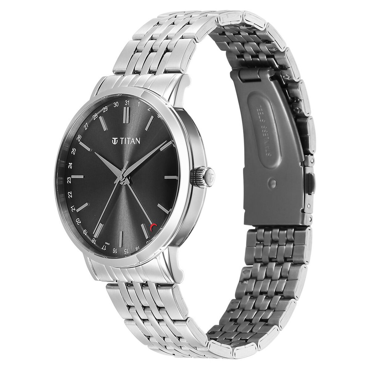 Titan Elegance Analog with Date by Hand and Dark Grey Dial Stainless Steel Strap Watch for Men 5