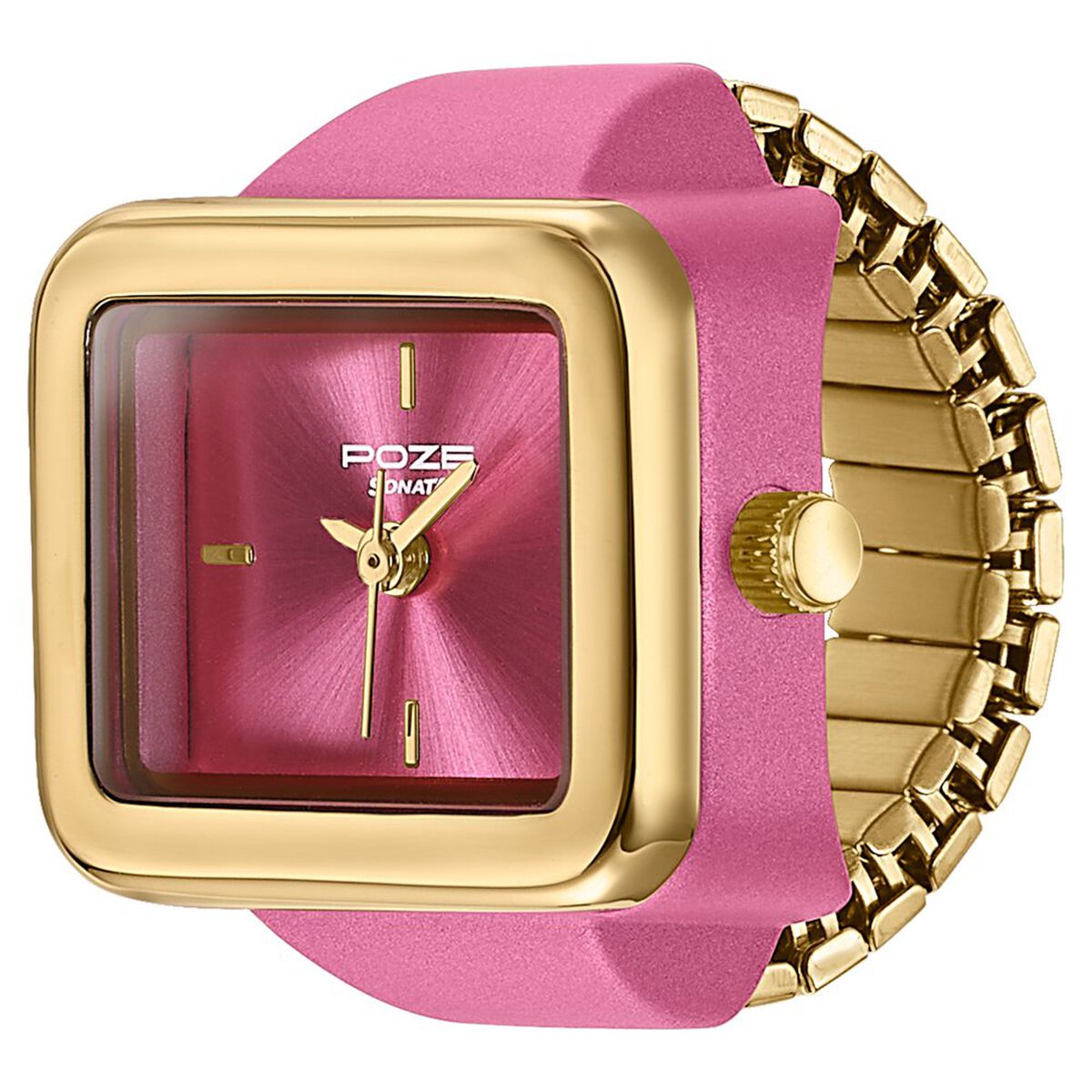 Ring Watch By Sonata Quartz Analog Pink Dial Golden Metal Strap Watch For Women 3