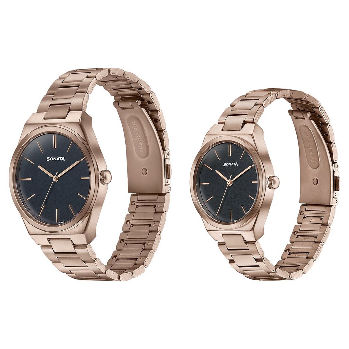 Sonata Wedding Edit Quartz Analog Black Dial Stainless Steel Strap Watch For Pair 4