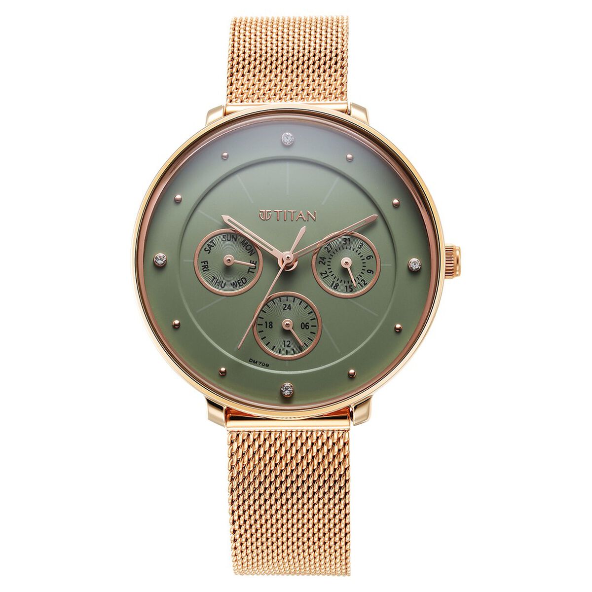 Titan Neo Quartz Multifunction Green Dial Stainless Steel Strap Watch for Women 2