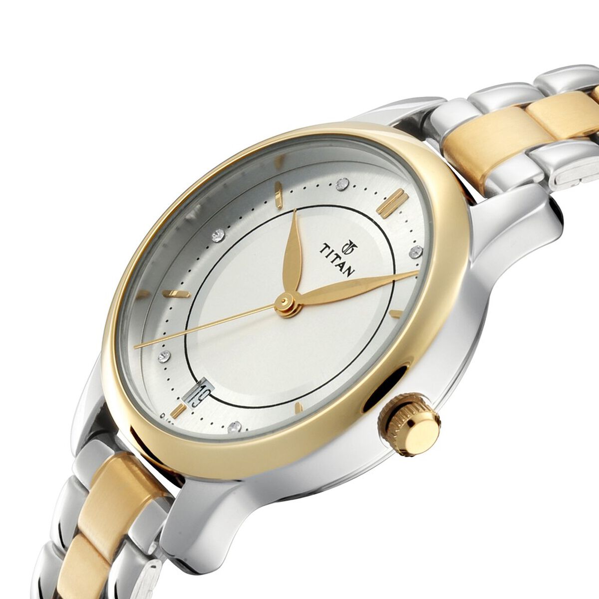 Titan Bandhan Quartz Analog with Date Silver Round Dial Two Toned Stainless Steel Strap Watch For Couple 3
