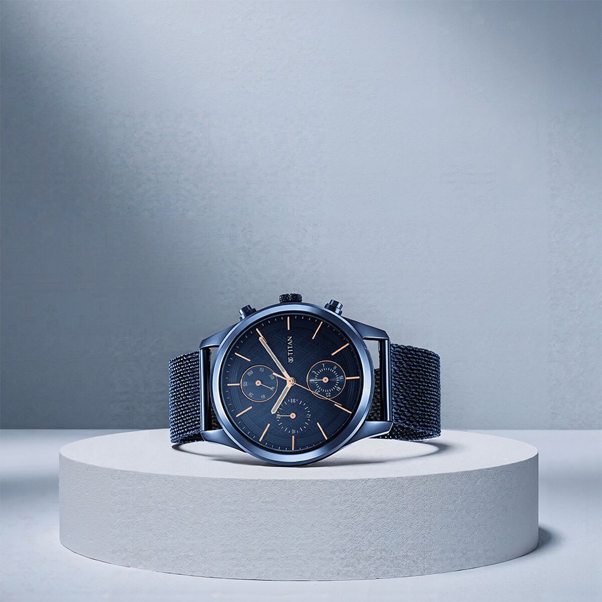 Titan Men's Sartorial Neo Splash: Blue Dial Multifunction Watch with Mesh Strap 1