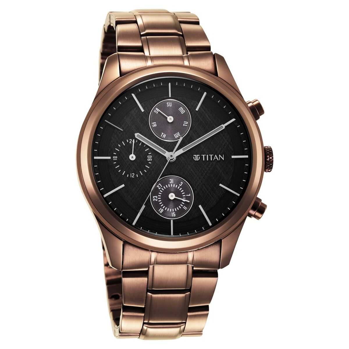 Titan Neo Splash Quartz Multifunction Black Dial Stainless Steel Strap Watch for Men - 42 mm Case Size - Medium Dial 3