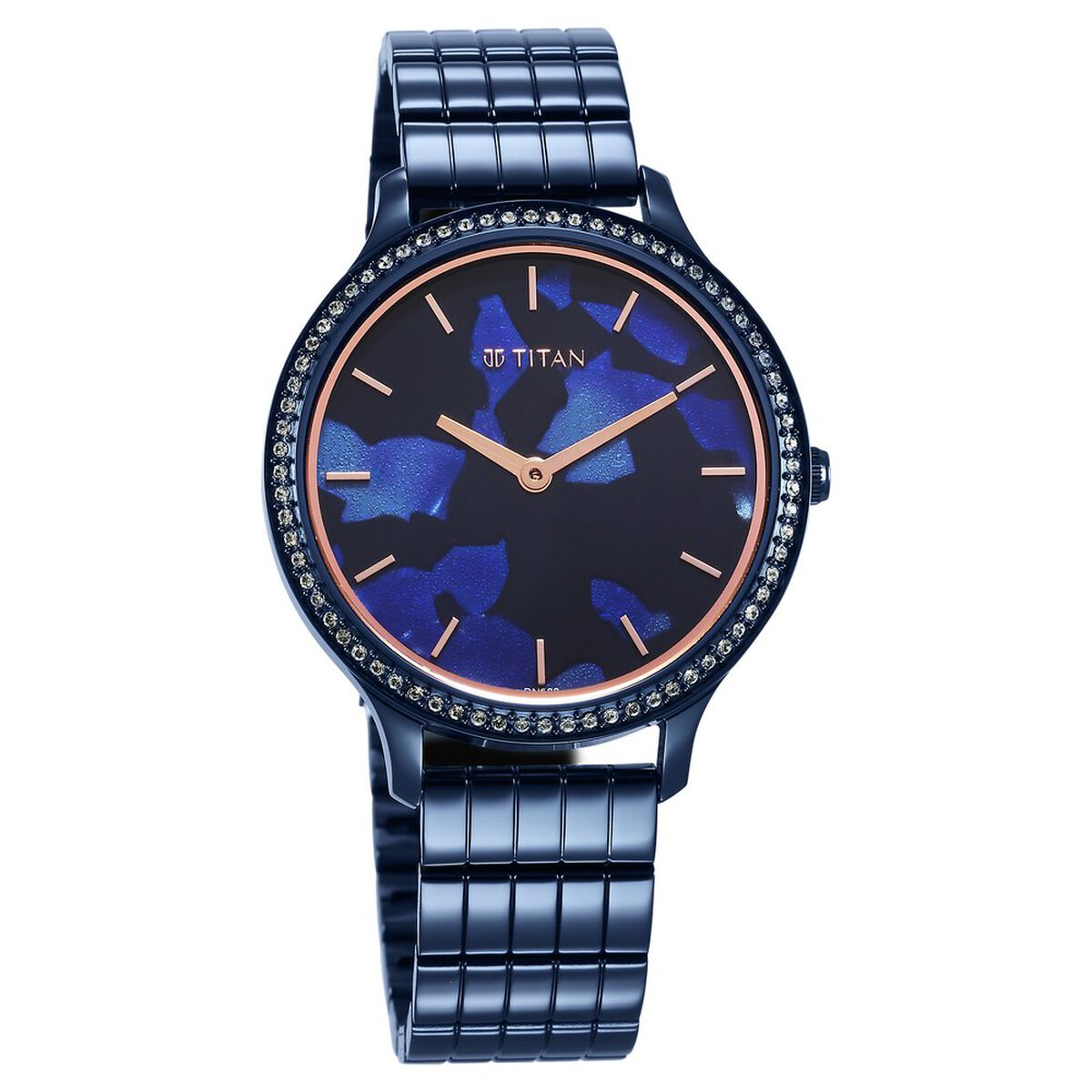 Titan Secluded Quartz Analog Blue Acetate Dial Stainless Steel Strap Watch For Women 2