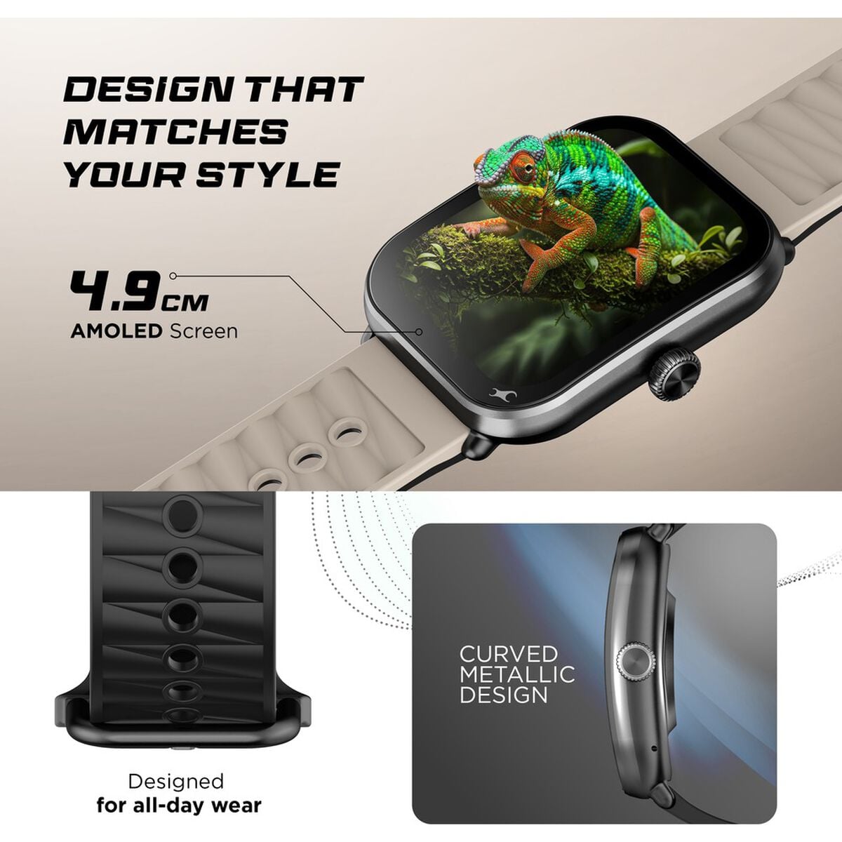 Fastrack MYND - 4.9 cm AMOLED Display, AI Watchface, Offline Voice Commands, AI Chat, BT Calling IP68 Smartwatch 5