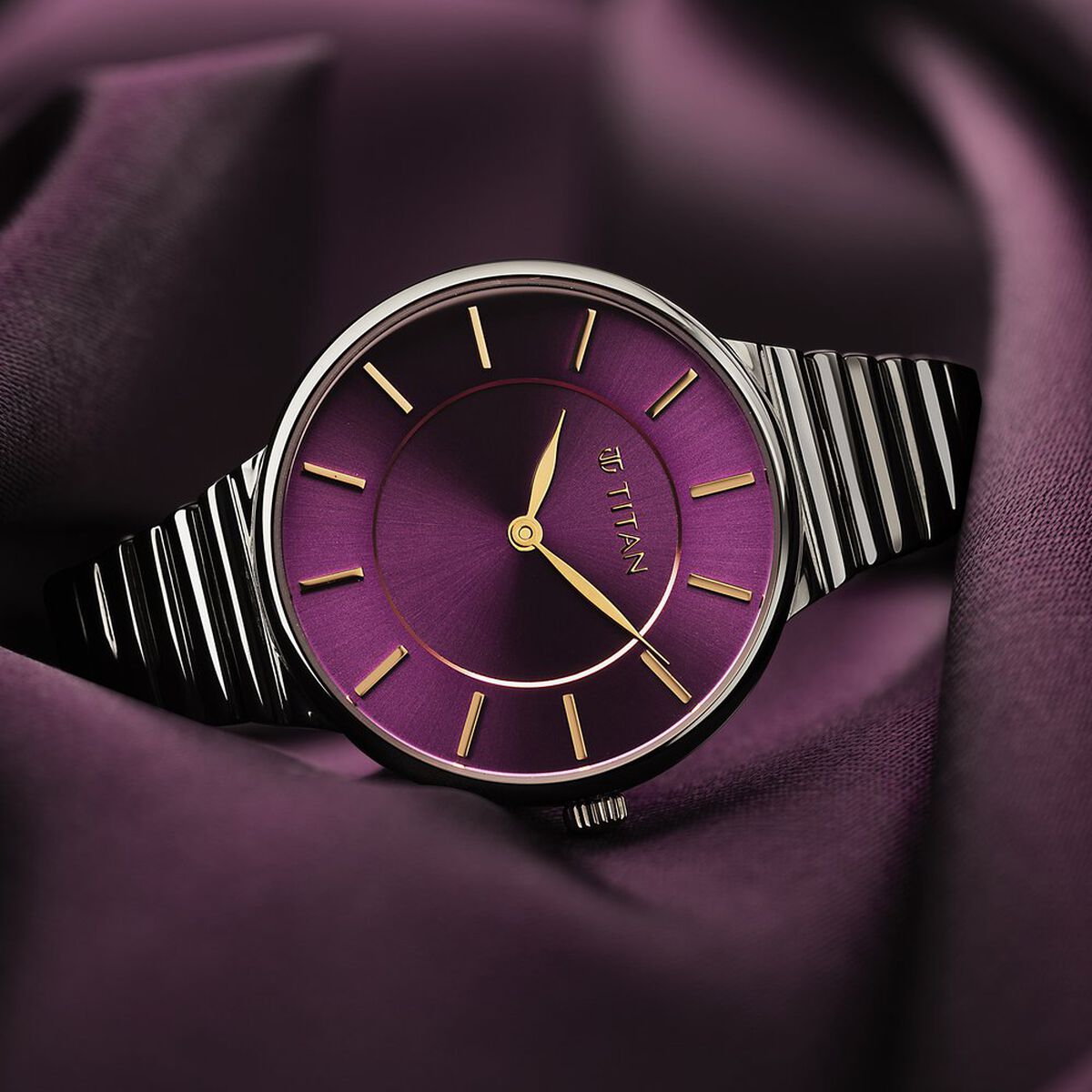 Titan Aura Quartz Analog Purple Dial Stainless Steel Strap Watch for Women 3