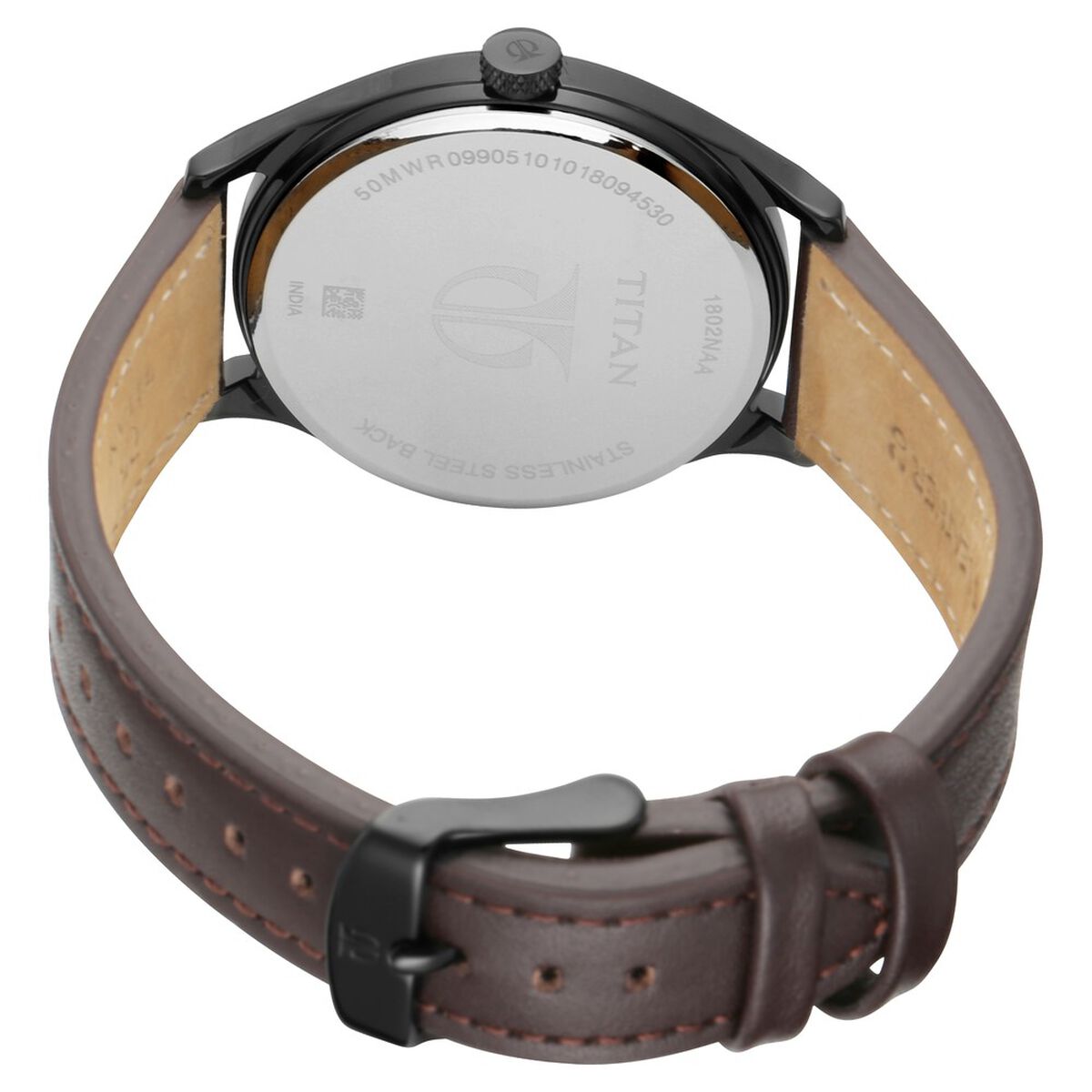 Titan Men's Minimalist Zen Watch Black: Sleek Leather Strap with Contrast Hands 4