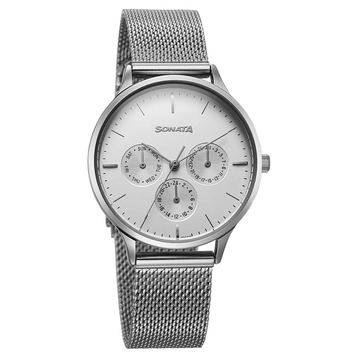 Sonata Festive Quartz Multifunction Silver Dial Metal Strap Watch For Women 1