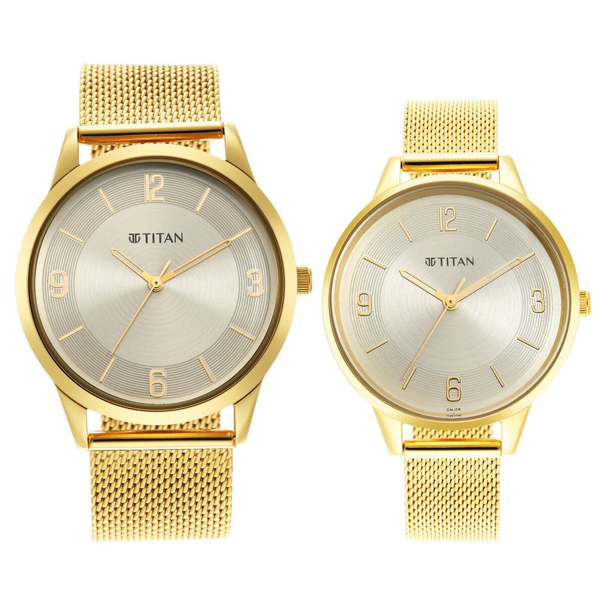 Titan Bandhan Champagne Dial Analog Stainless Steel Strap watch for Couple 1