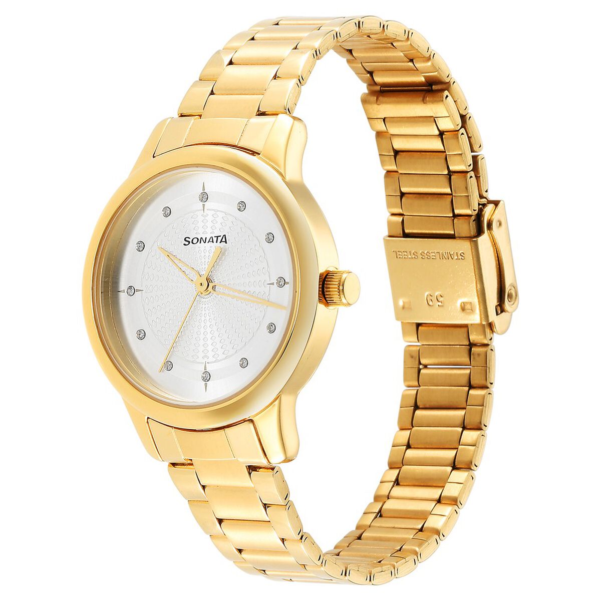Sonata Classic Gold Silver Dial Metal Strap Watch for Women 2