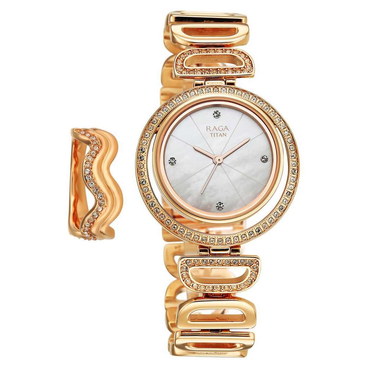 Titan Raga Glimmers Quartz Analog Mother of Pearl Dial Rose Gold Metal Strap Watch For Women 1