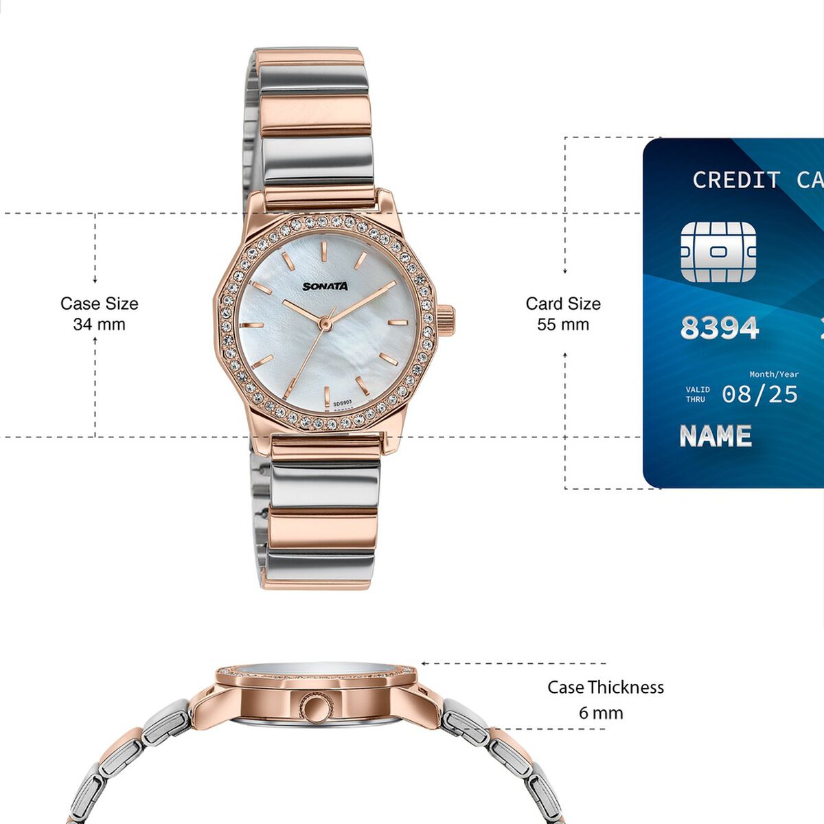 Sonata Festive Quartz Analog Mother Of Pearl Dial Two Toned Metal Strap Watch For Women 4