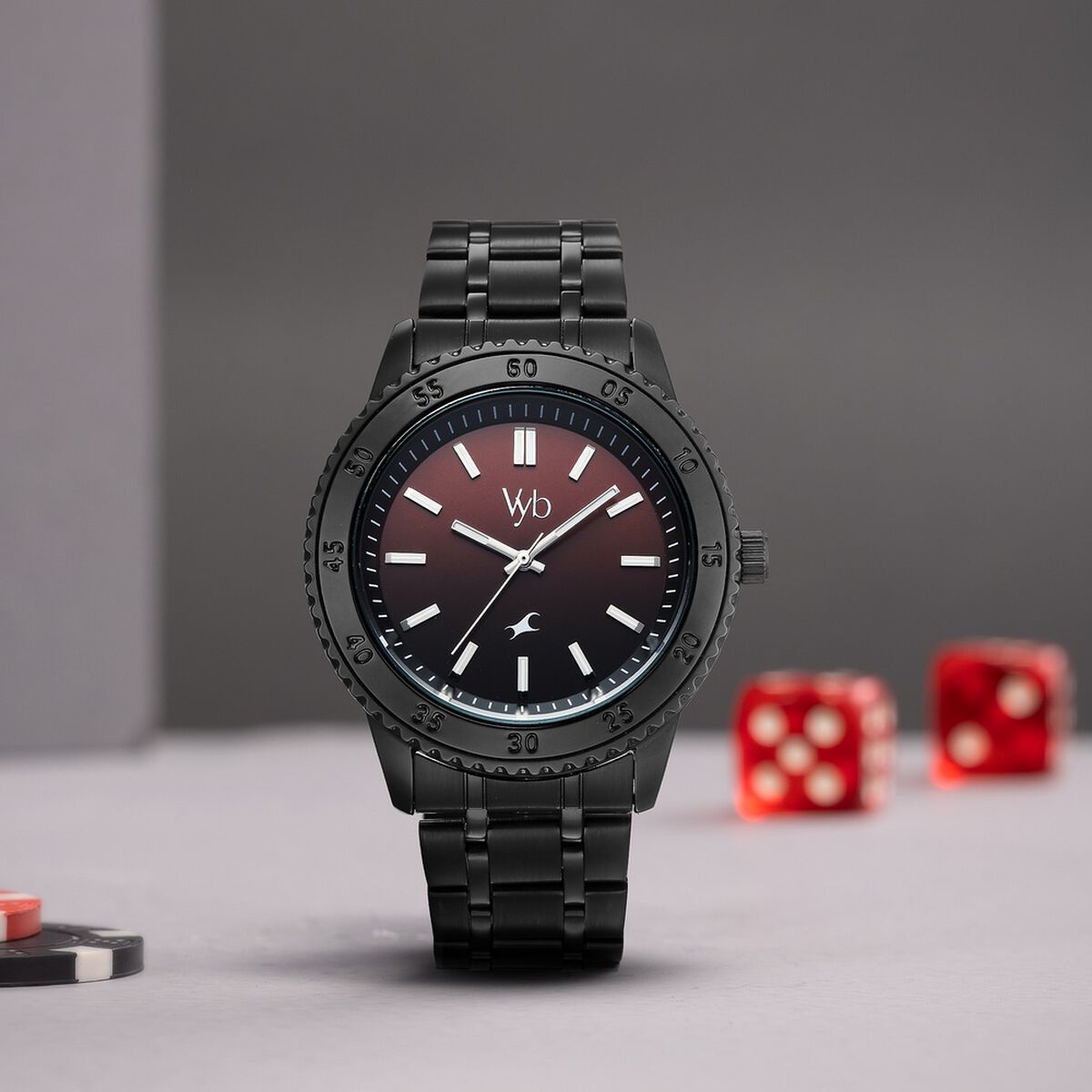 Vyb Quest By Fastrack Quartz Analog Multicoloured Dial Black Stainless Steel Strap Watch For Guys 1
