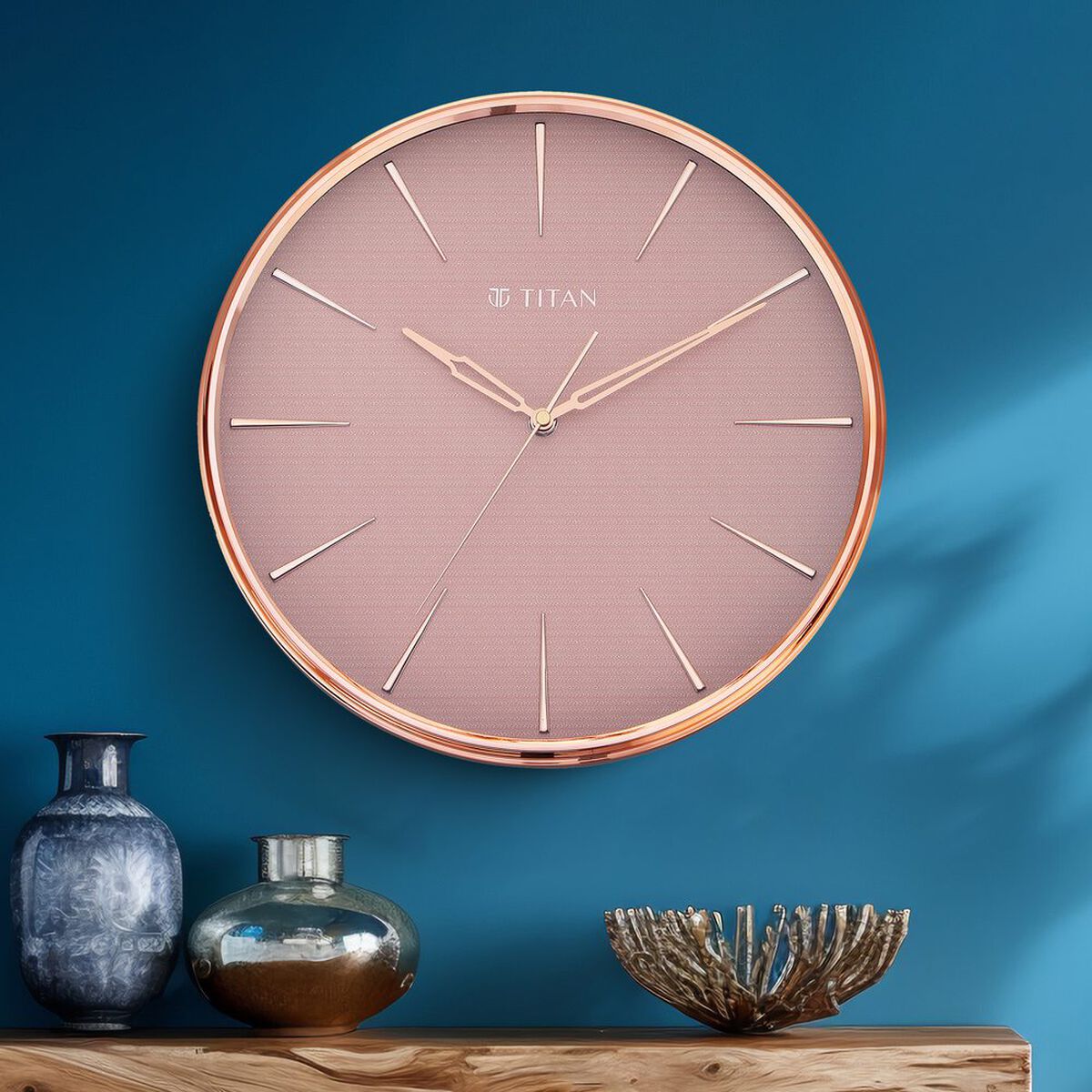 Titan Contemporary Rustic Pink Wall Clock in a Glossy Finish with a Textured Dial 32.5 x 32.5 cm (Medium) 1