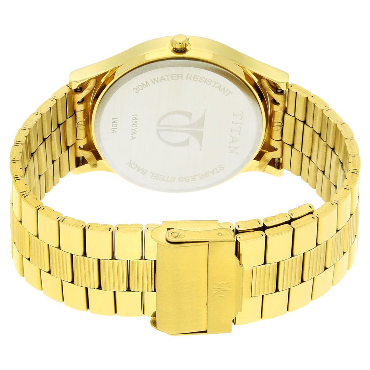Titan Quartz Analog with Day and Date Golden Dial Stainless Steel Strap Watch for Men 4