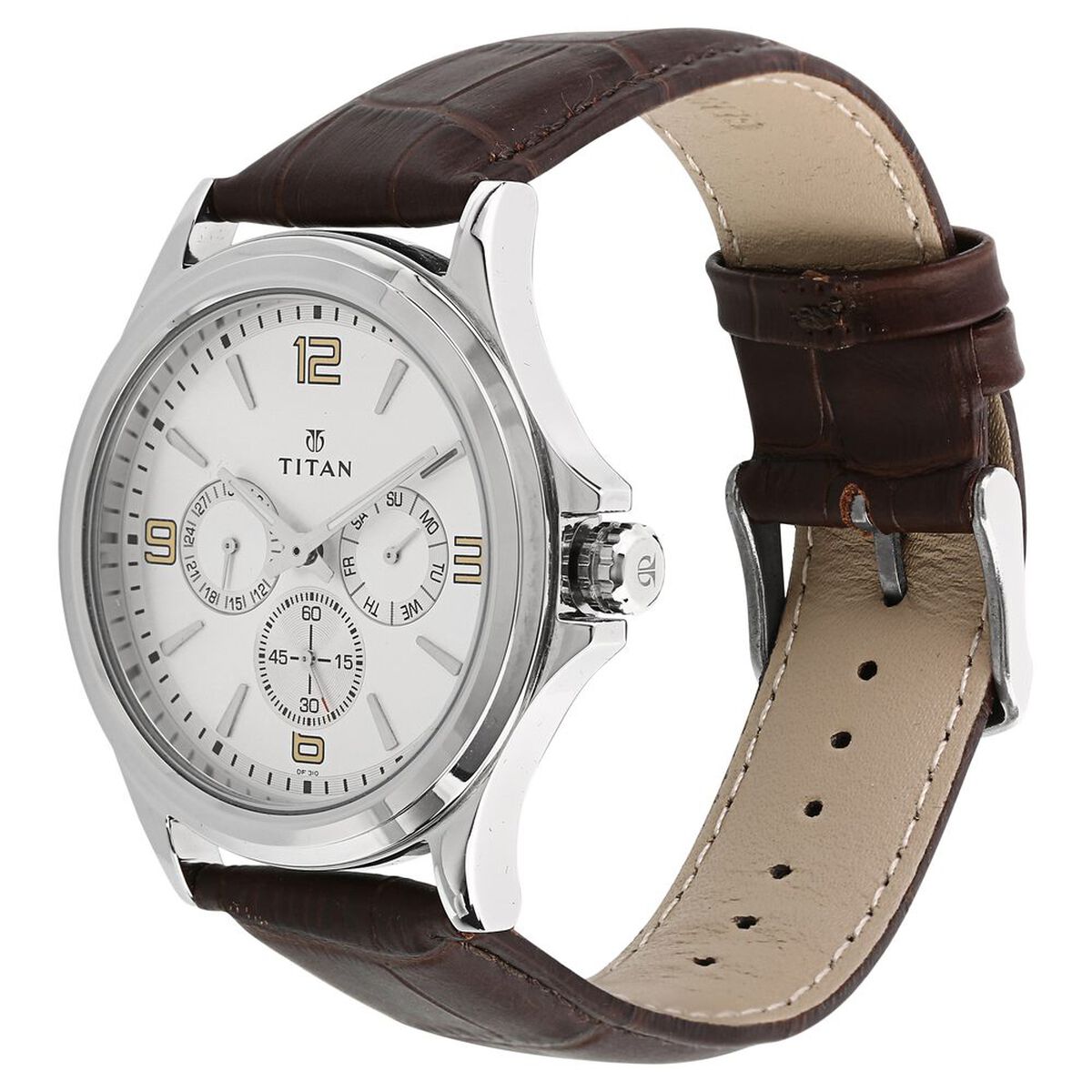 Titan Quartz Multifunction Silver Dial Leather Strap Watch for Men 2