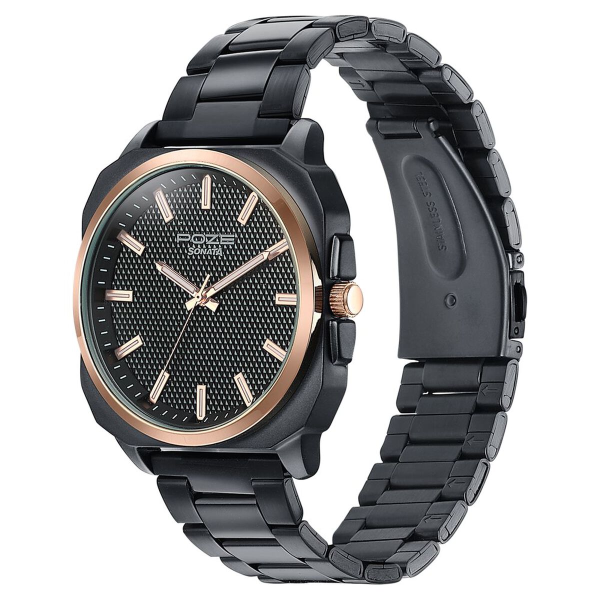 Sonata Poze Quartz Analog Black Dial Black Metal Strap Watch For Men 5