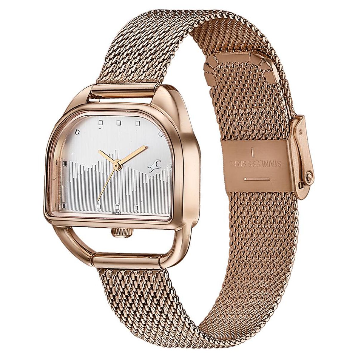 Fastrack Style Up Quartz Analog Silver Dial Rose Gold Stainless Steel Strap Watch For Girls 3